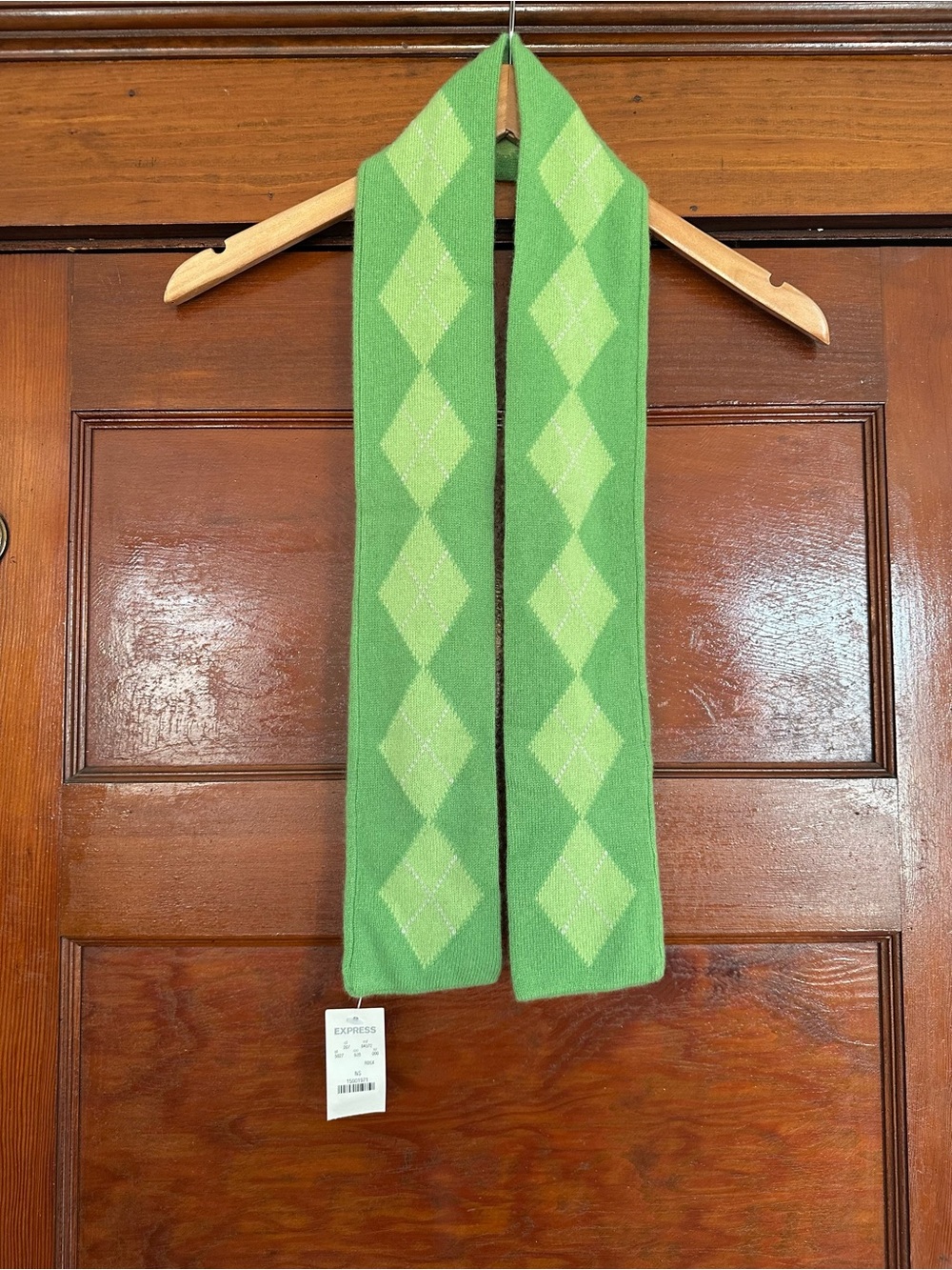 Vintage Y2K New Express Green Lime Argyle Short Cashmere Scarf One Size Preppy